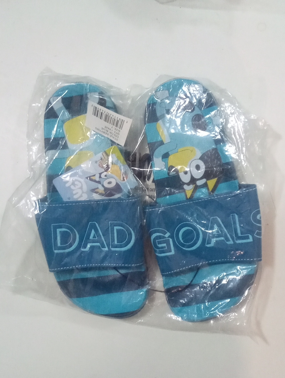 Bluey Dad Goals Blue Striped Slide Sandals NWT